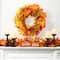 Glitzhome® 24" Fall Lighted Maple Leaves Wreath with Timer
